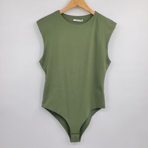 ♡ ReoRia Rule Your World Padded Shoulder Bodysuit Olive Green Size Large